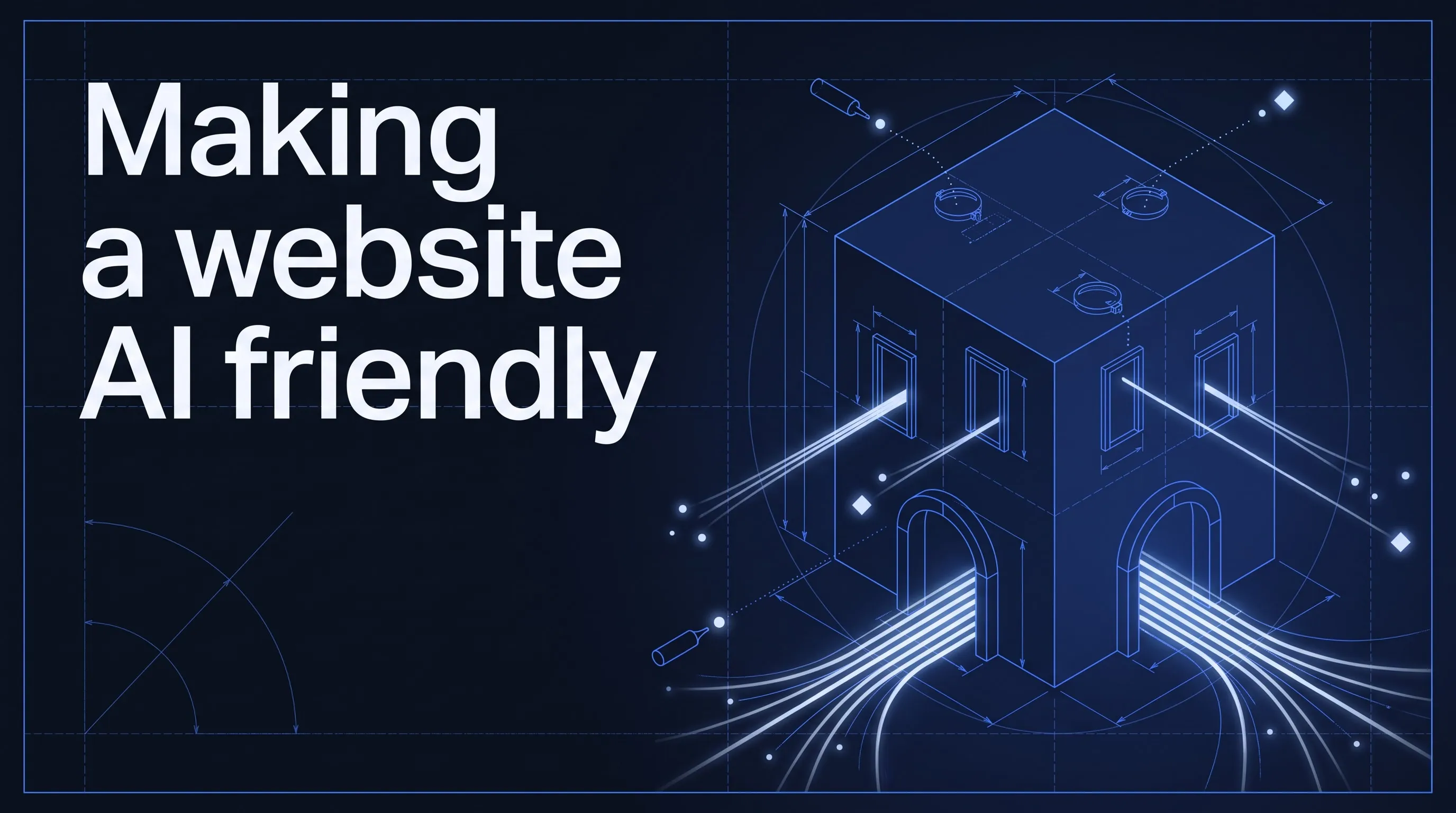 Making a website AI friendly: what the bots actually fetched from mine. A glowing blueprint of a building with doorways of different sizes, with many streams of light entering its two large doorways at the base and almost none reaching the small hatches on top.
